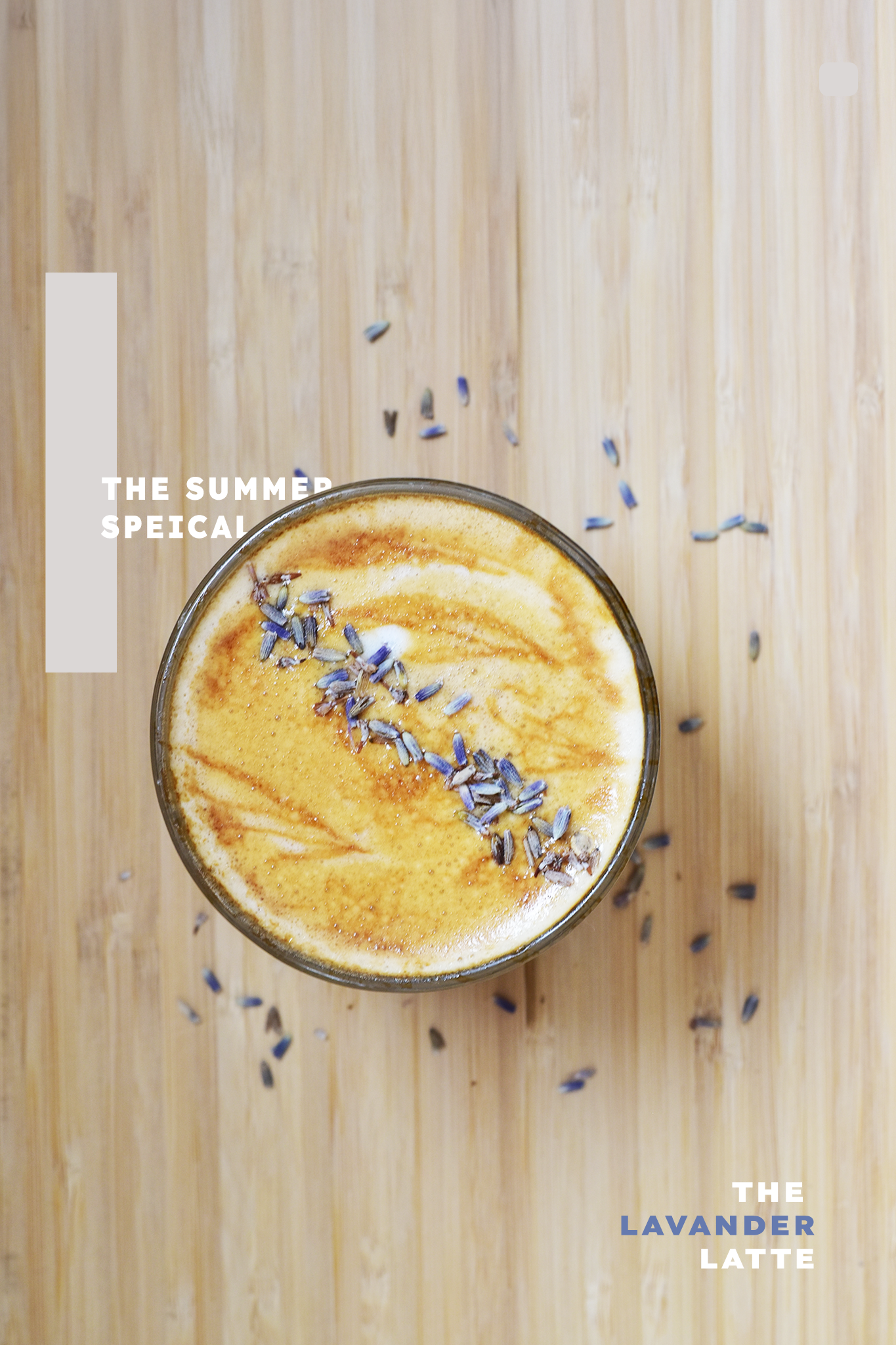 The Lavender Latte — top-down product photography with typography