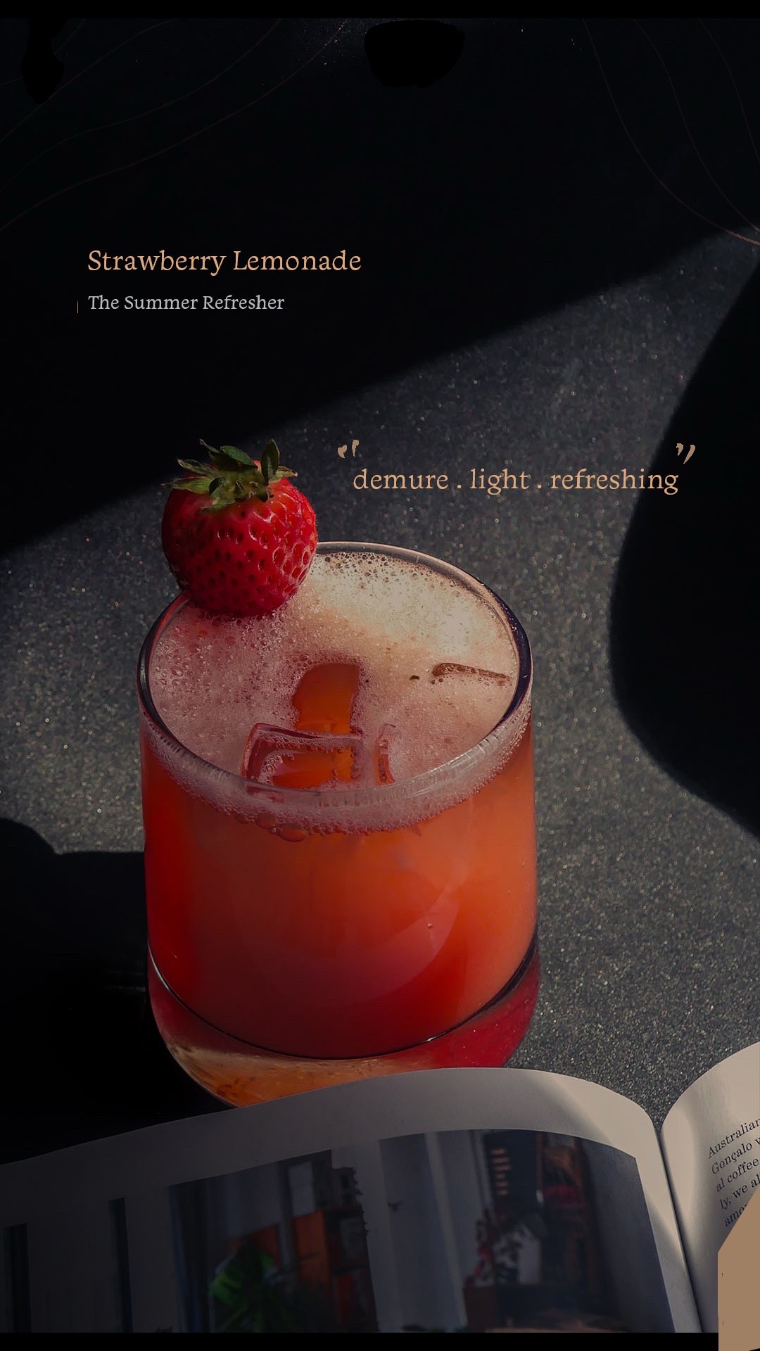 Strawberry Lemonade — dramatic lighting drink photography