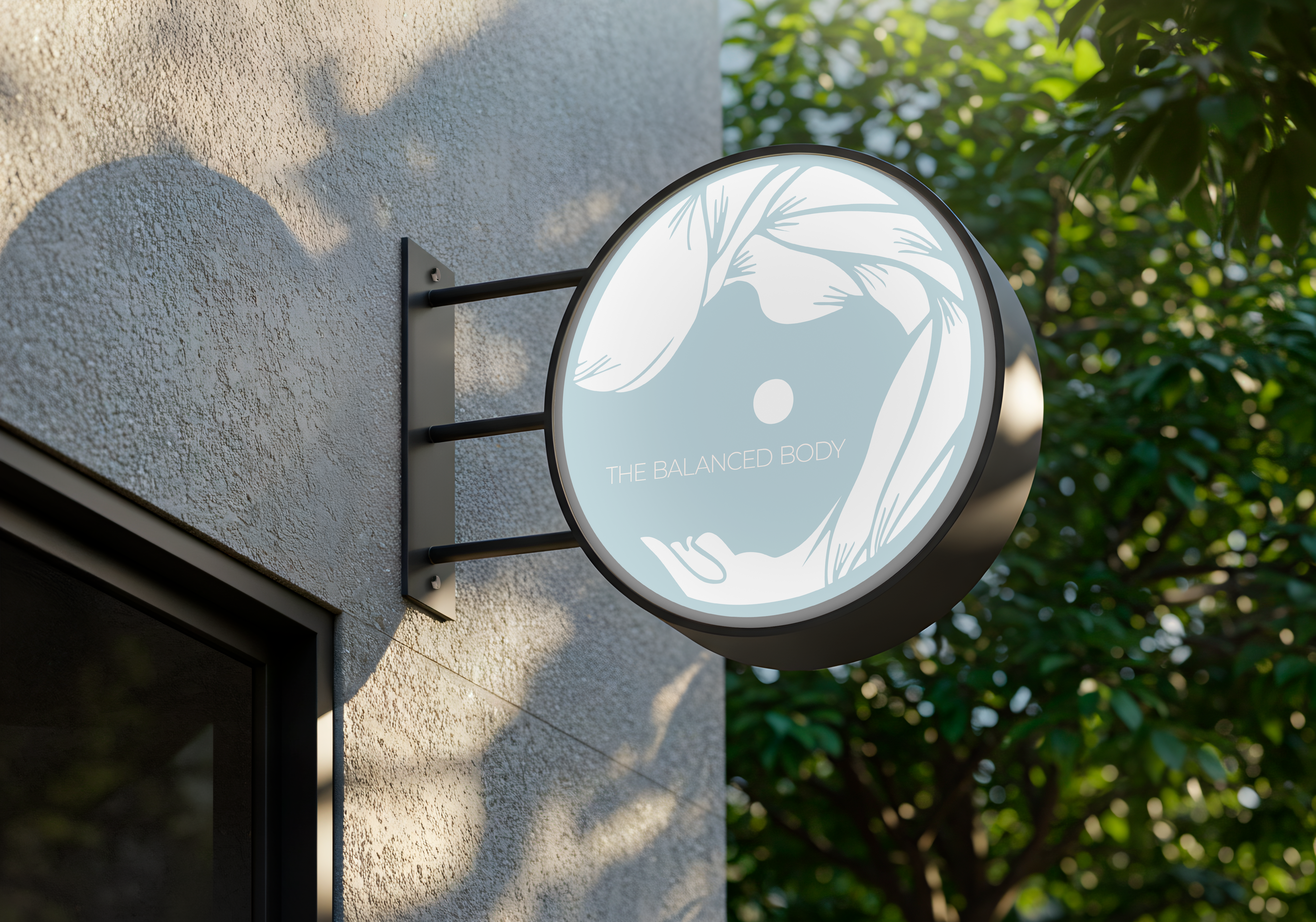 Signboard mockup — final logo on exterior signage