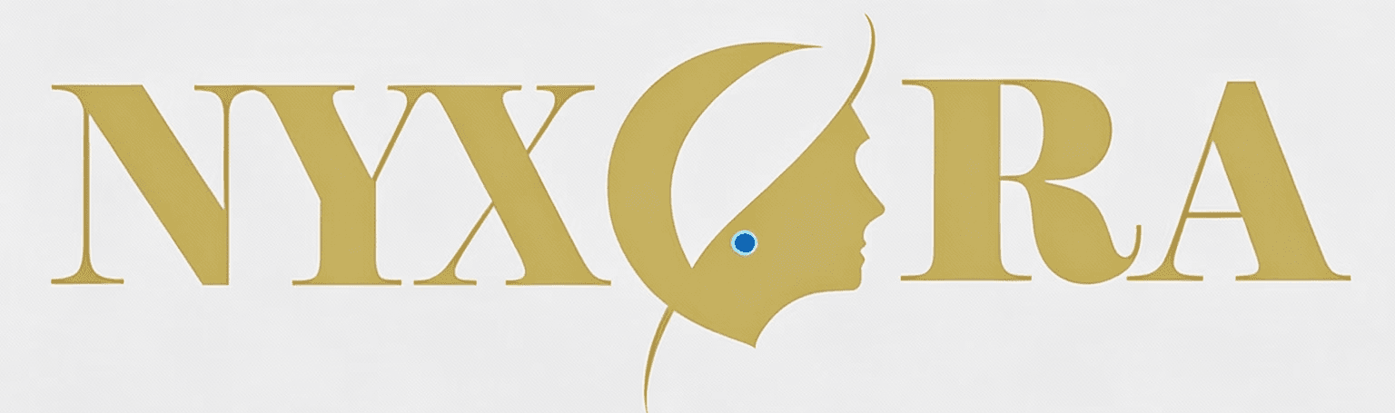 NYXORA brand application across accessories and collateral